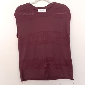 Iro Jeans Lewis Distressed Muscle Sweatshirt Tank Burgundy XS